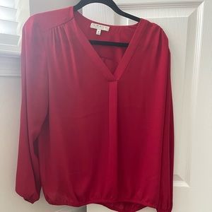 Red Long Sleeve Chiffon Blouse